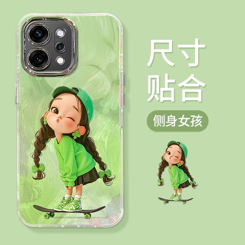 适用OPPOreno14手机壳Reno13滑板女孩12/11可爱卡通新款10Pro+高级感reno9镜头膜8/7se全包防摔6创意OPPO外壳