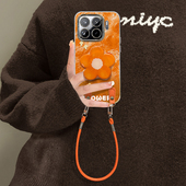 适用小米15SPro手机壳14ultra橙色花朵13Pro网红爆款 超好看12X创意支架挂绳mi11全包防摔镜头膜10s女款 保护套