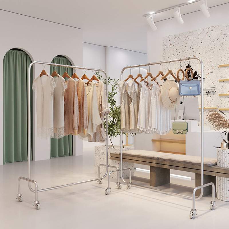 服装店展示架不锈钢落地式挂衣架女装童装店带轮子可移动中岛货架