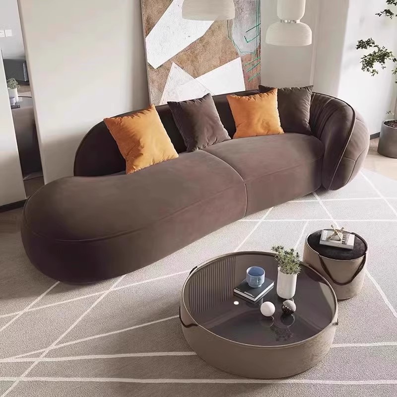 北欧办公室接待沙发茶几组合简约大堂会客室会客弧形客厅皮布X20