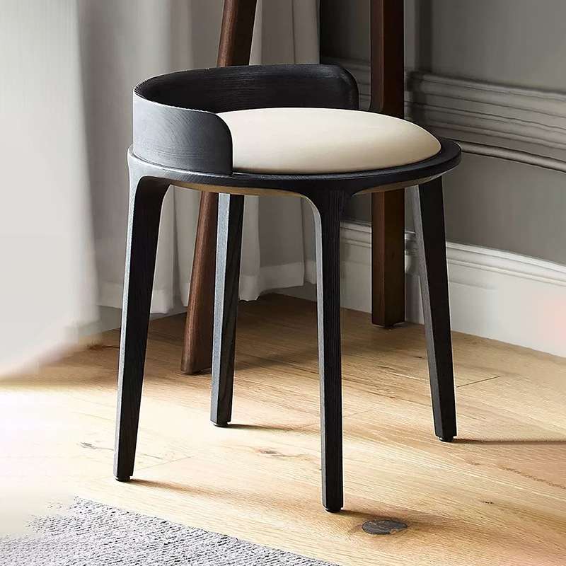 中古设计师实木梳妆凳梳妆台化妆家商用备用凳白蜡木餐椅餐桌板凳