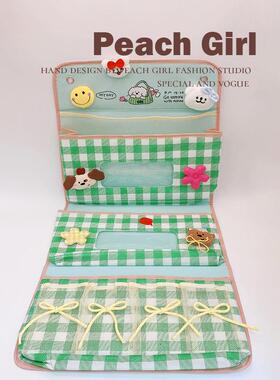 PeachGirl甜美格纹分层壁挂收纳居家寝室杂物收纳挂袋HD1212A15