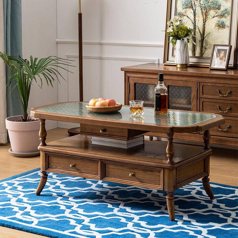 美式轻奢实木电视柜全实木现代简约小户型客厅茶几组合储物落地柜