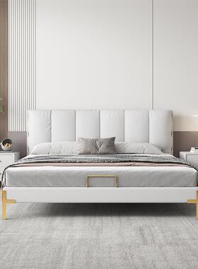 轻奢纳帕皮床双人实木奶油系主卧床现代简约2022新款大气科技布床