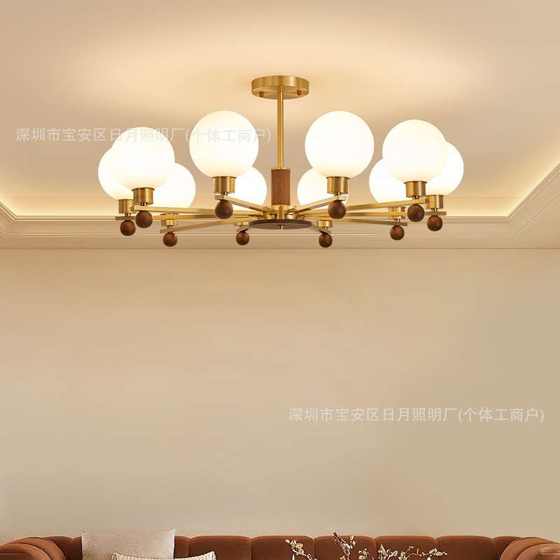 新中式吊灯黑胡桃木餐厅灯中式大厅主灯别墅简约客厅吊灯具中国风