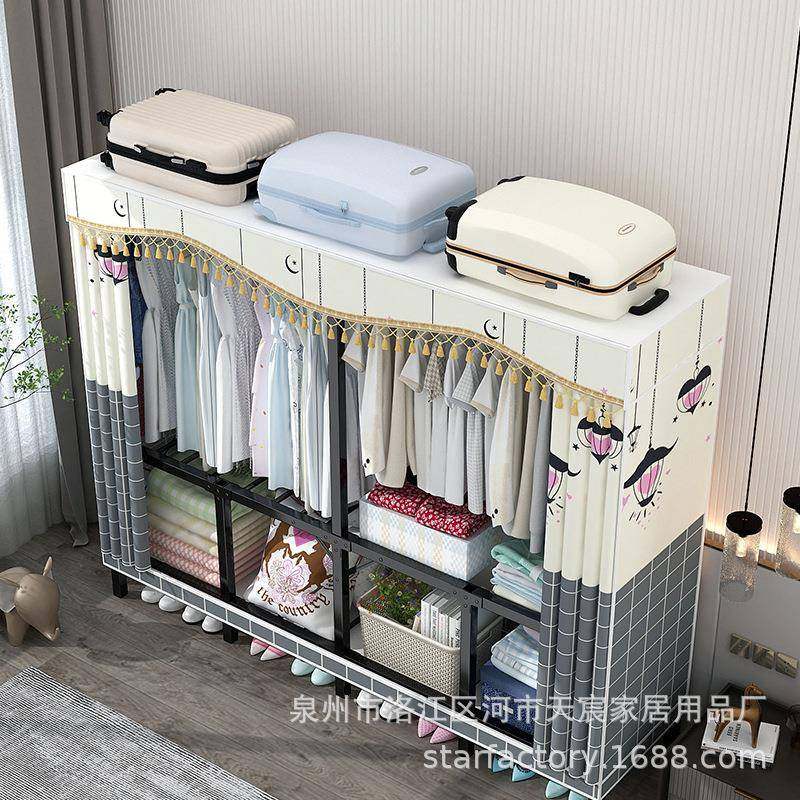 免安装折叠简易布衣柜钢管加粗卧室出租房用家用组装结实耐用衣橱