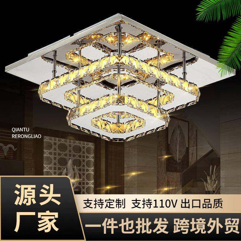 LED水晶吸顶灯方形过道灯简约玄关走廊灯饰入户阳台灯具110V