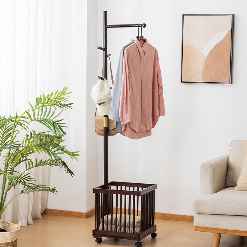 卧室衣帽架落地法式挂衣架可移动带轮隔夜衣收纳次净衣架带脏衣篮