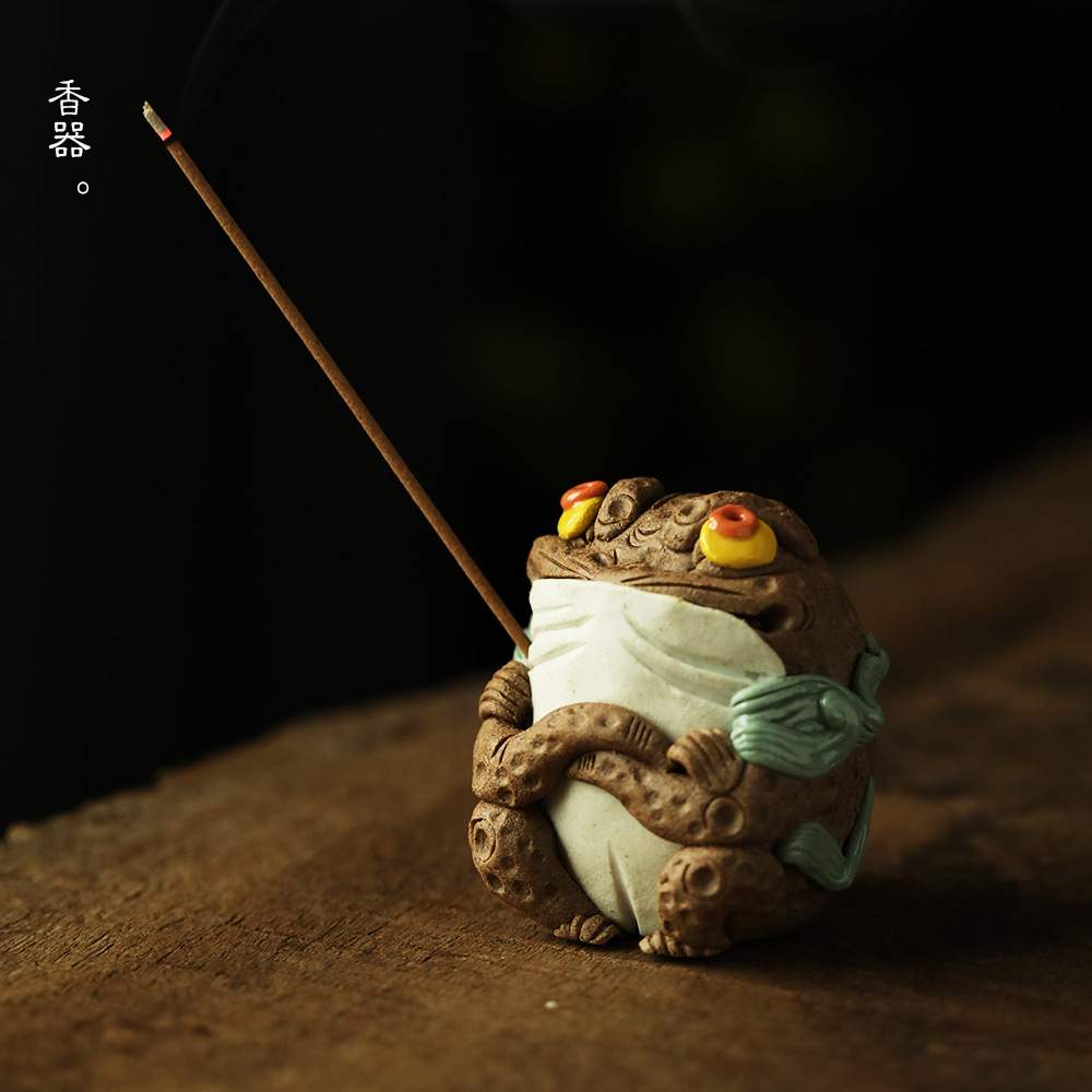 景德镇仙人蟾手工捏雕香插貔貅茶宠摆件精品可养陶瓷茶玩茶桌