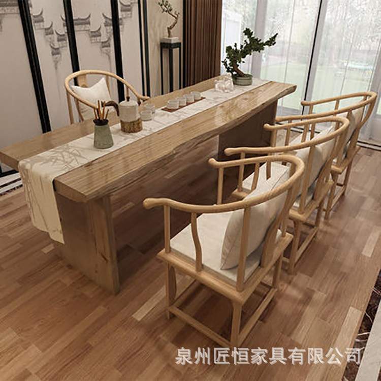 新中式实木茶桌原木大板仿古中式大板茶台办公室茶楼接待喝茶桌子