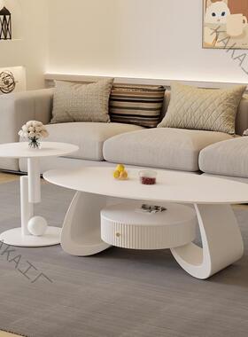 LCP2茶几奶油风岩板椭圆形家用客小户型简约现代