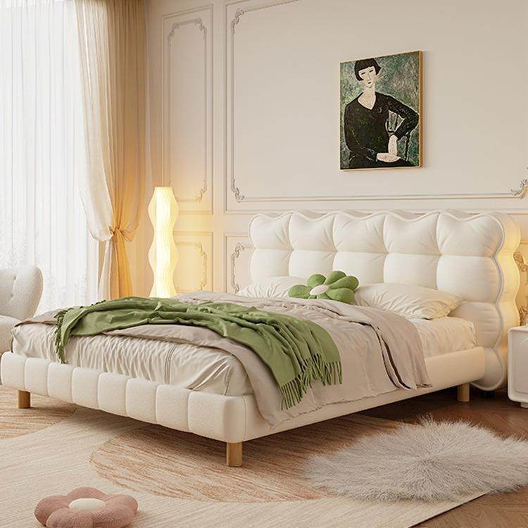 法式奶油风网红泡芙床现代简约白色布艺床1米8主卧软包双人公主床