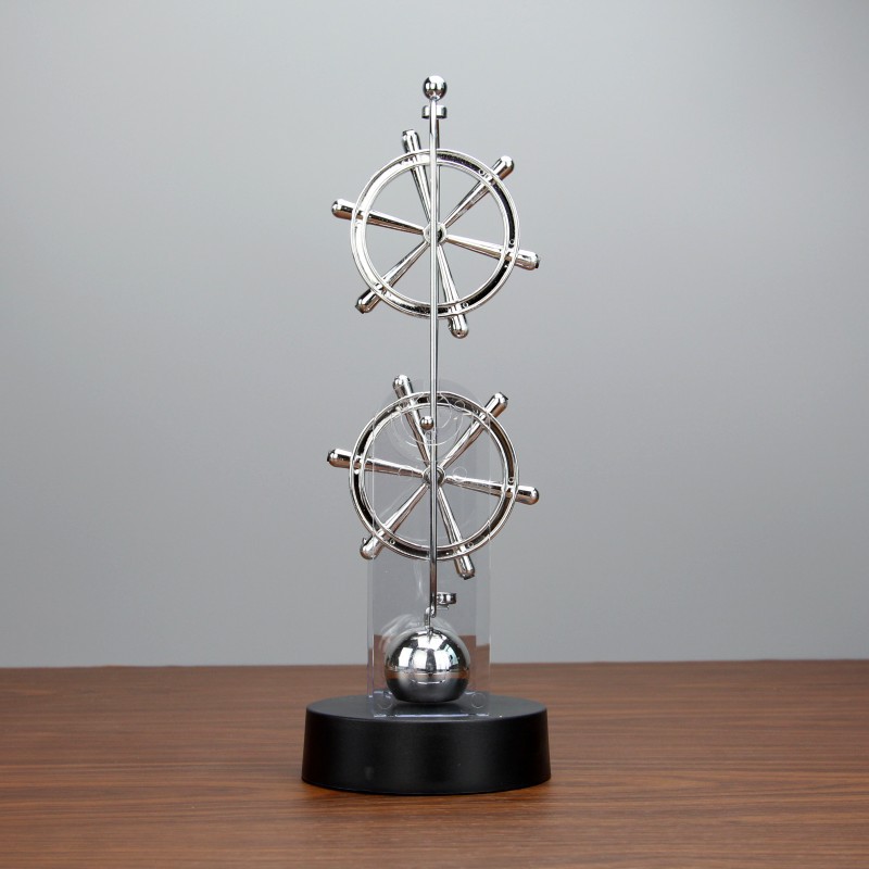 高档双轮永动仪牛顿摆大型电磁力摆旋转摇摆器混沌摆科教用具摆件