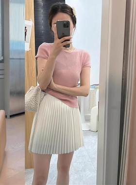 白色百褶裙女夏季薄款大码显瘦休闲身裙小个子设计感a字短裙0521e