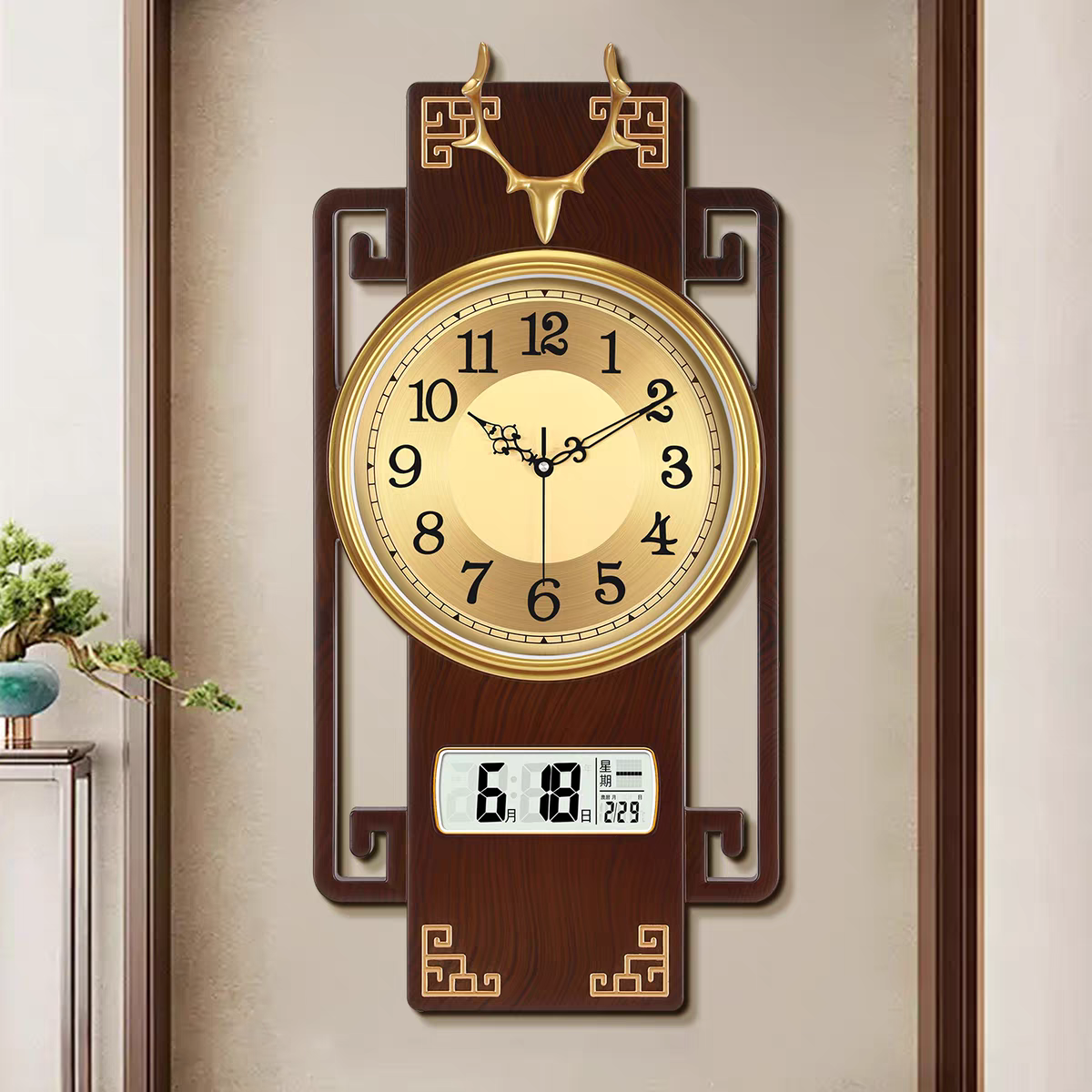 康巴丝新中式挂钟客厅家用时尚挂墙挂表2025新款装饰轻奢时钟表