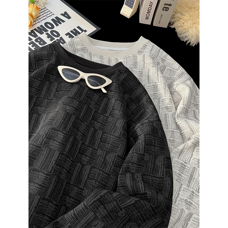 cleanfit满印设计感卫衣男春秋季美式复古圆领百搭宽松大码打底衫