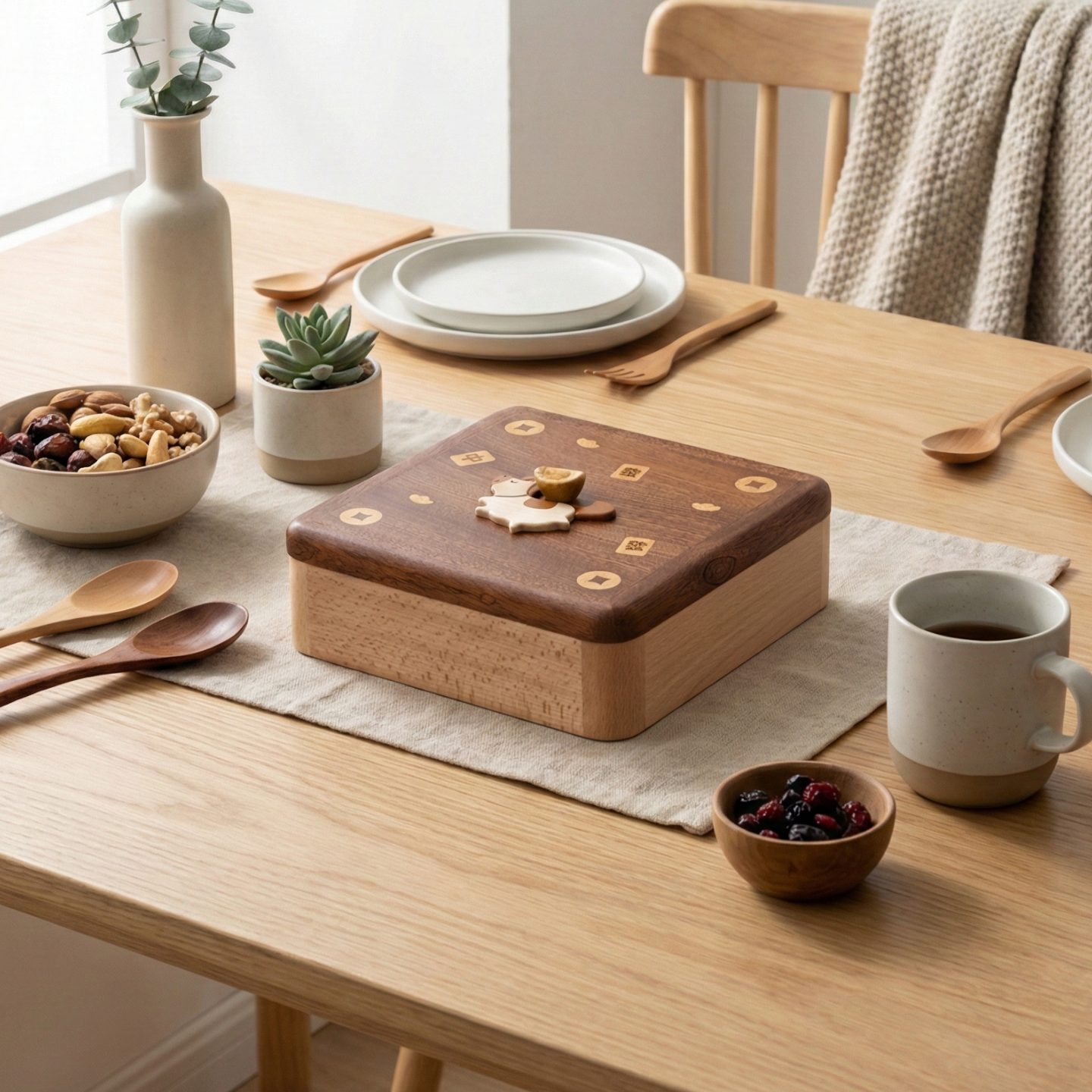 马年干果盒实木正方形糖果盒零售收纳盒桌面果盘可定制刻字新年礼,收纳整理,桌面收纳盒,淘宝优惠券,粉丝福利购,淘宝优惠卷