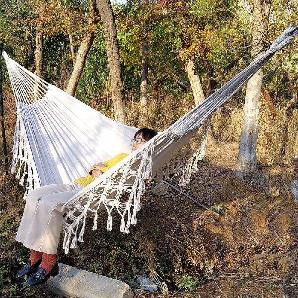极速New Canvas Hammock sSwing Outdoor Camping Trip White Tas