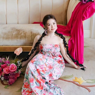 速发新中式抹胸花间晨袍拍照连衣裙女新娘结婚婚礼法式小众高级感