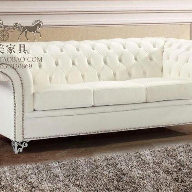 极速新古典c皮艺沙发 酒店会所影楼白色pu皮拉扣沙发轻奢风三人家