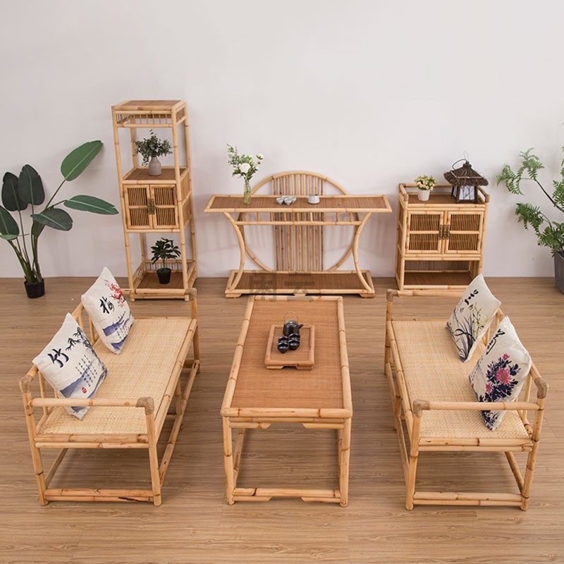 极速精品a简约竹藤客厅阳台新中式咖啡茶室休闲双人茶桌椅沙发组