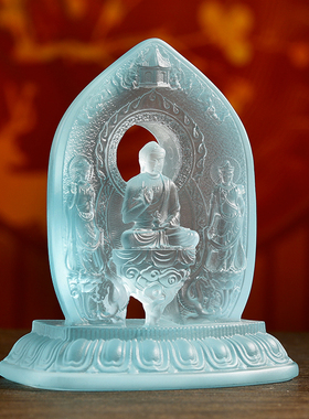 新品古法琉璃东方三圣佛像车摆摆件C居家供奉客厅日光月光菩萨药