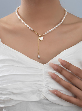 极速天然b贝壳淡水珍珠项炼女 轻奢小众设计感时尚锁骨颈炼2023年