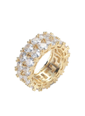 新品Mens Hip Hop Ring AAA DoublBe Row Zircon Ring Ring Blin