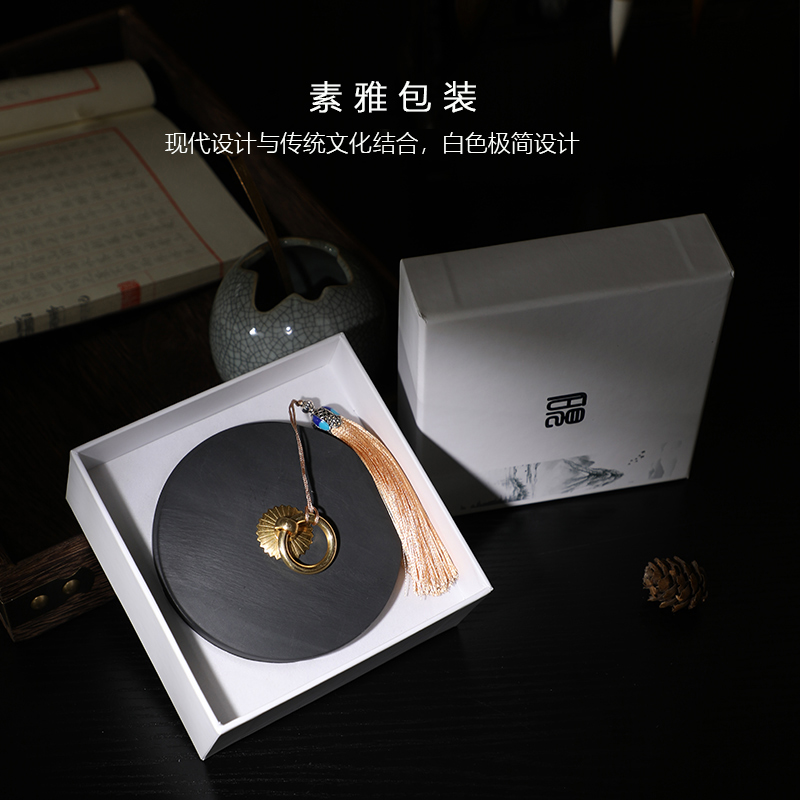 极速碗砚天然原石歙砚文房四宝砚台带盖I子可携式墨盒墨池墨水磨