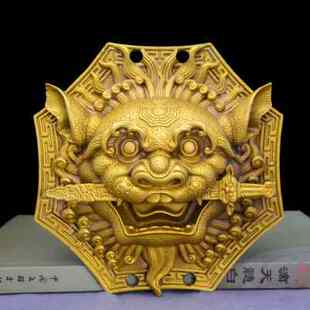 极速狮咬剑 纯铜狮n子头八卦镜虎头牌兽头挂件睚眦门神摆件狮子咬