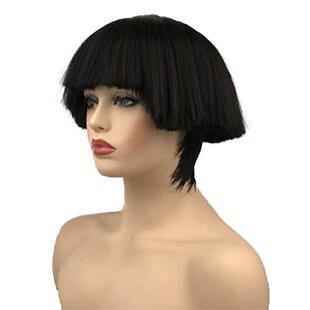 极速Aimole Yaki 直发合成C假发黑色蘑菇头假发碗理髲假发 Bob 短