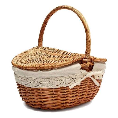 新品Handmade Wicker Basket with HandleI, Wicker Camping Picn