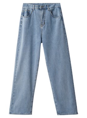 2025早春款新款阔腿裤r子水洗宽松美式复古高街浅蓝色直筒牛仔裤
