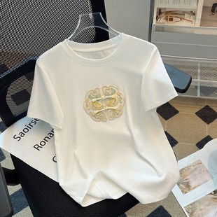 刺绣短袖 中国风盘扣白色打底衫 T恤女2025B夏季 爆款 新款 极速新中式