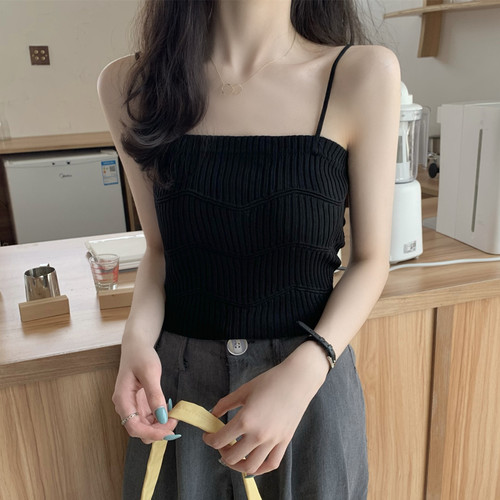 极速美背背心女外穿夏季修身打底内搭针织法式甜辣U短款无袖小吊