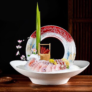 极速密胺刺d身盘冰盘高端海鲜姿造盘子三文鱼专用盘火锅店餐具牛