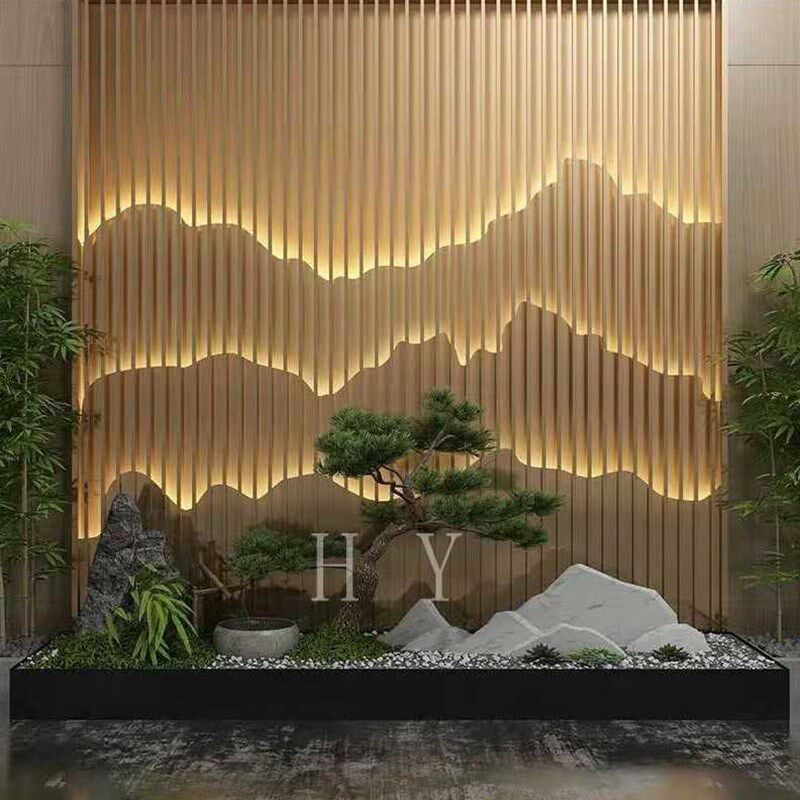 极速厂销别墅不锈钢屏风隔断客厅玫瑰金铝L雕酒店假山背景墙格栅
