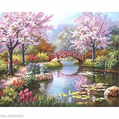 极速Sakura Tree DIY Paint By yNumbers Kit Digital Oil Painti