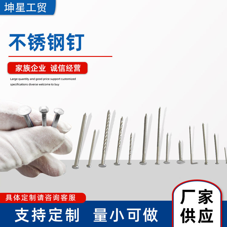 304不锈钢圆钉木工钉子高强度家用铁钉长水泥墙麻花钉洋钉地板钉