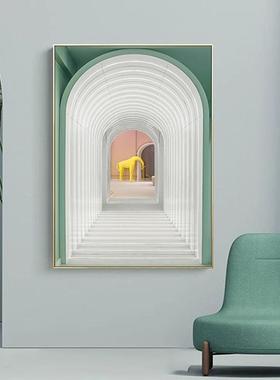 空间延伸网红店绿色装饰画玄关餐厅奶茶馆现代轻奢高级感墙壁挂画