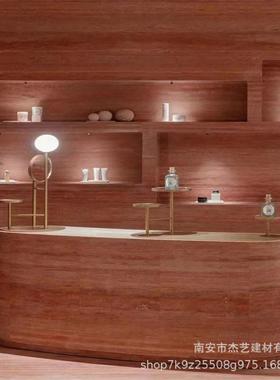 红洞石餐桌天然石材茶桌红色木纹大理石台面浴室洗手池装饰加工