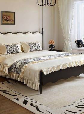 1.5实木床1米8简约现代双人黑色美式轻奢主卧婚床法式复古风