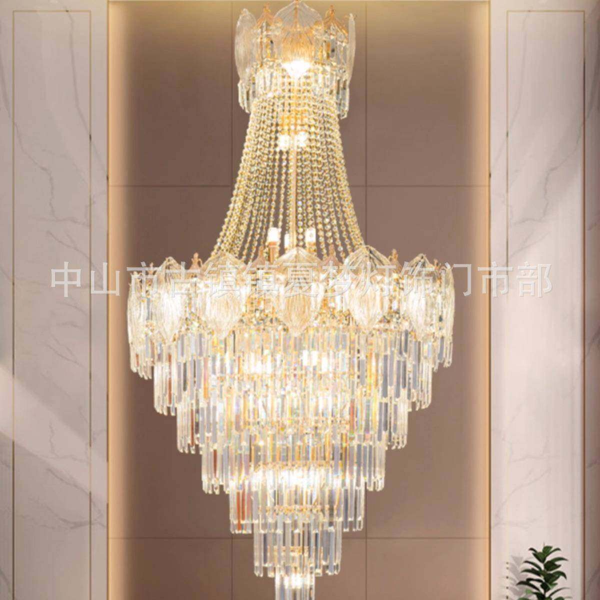 后现代客厅水晶吊灯欧式别墅楼中楼客厅水晶灯复式楼大吊灯饰灯具
