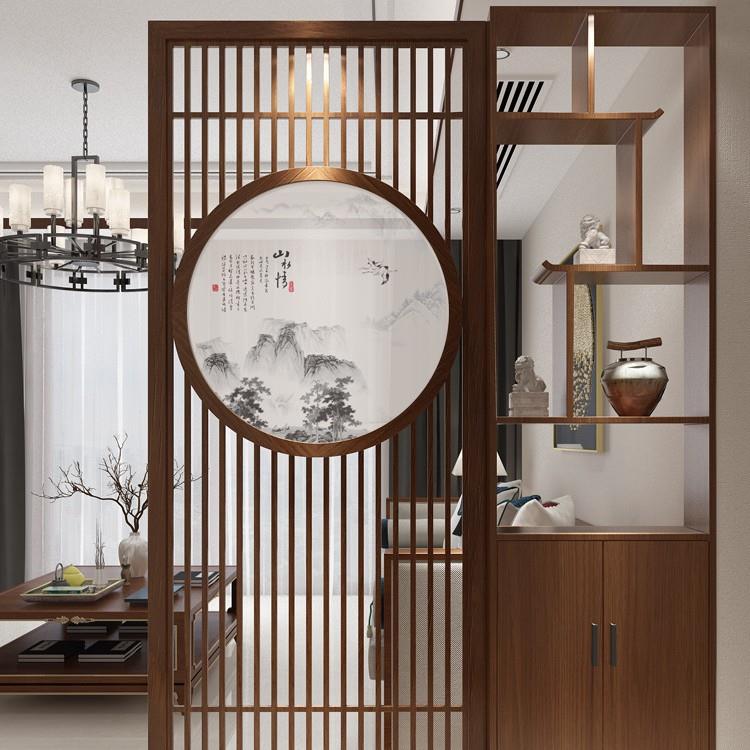 新中式入户玄关柜进门屏风实木隔断客厅门厅餐厅木质隔断装饰