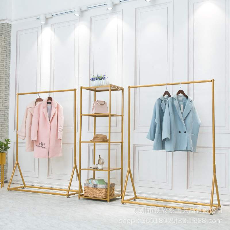 简约金色落地服装架商场男女装店简易衣服展示架轻奢陈列架子组合