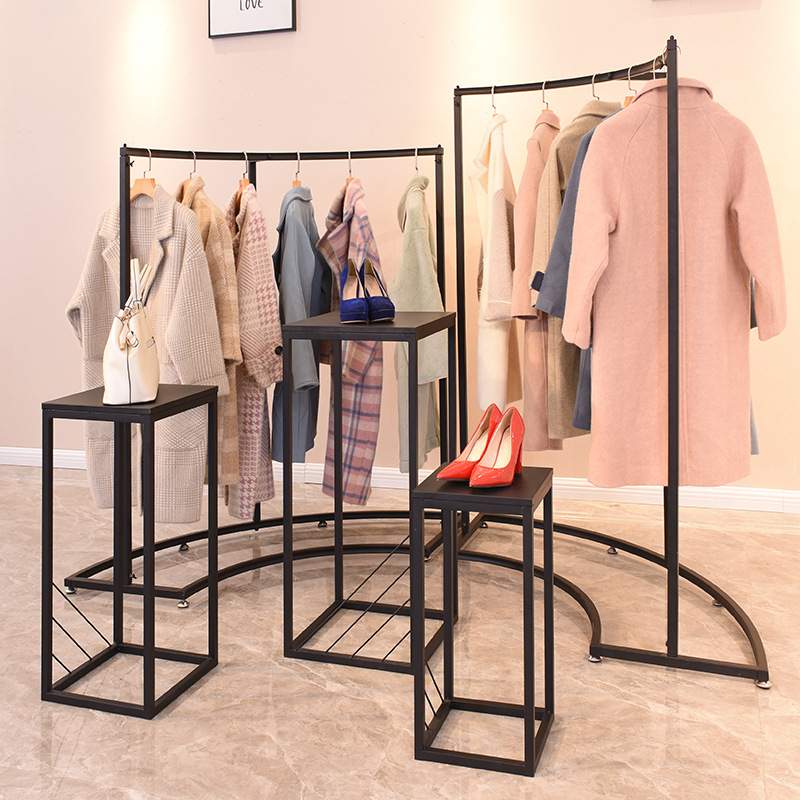 服装店展示架落地中岛架展示柜女装店中间单杠高低橱窗台立式收纳