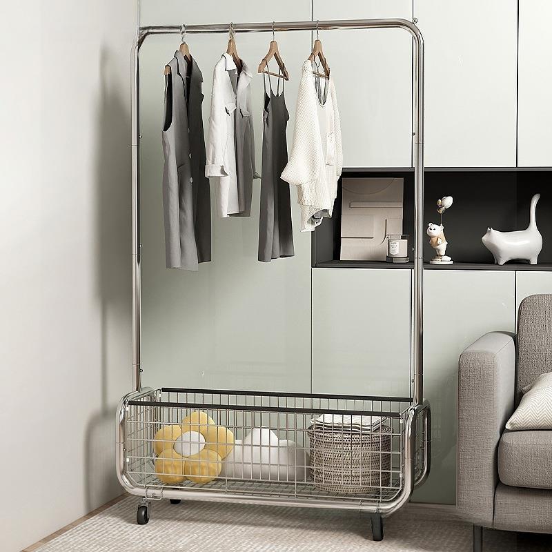 服装店挂衣架转角子衣帽架晾衣架落地带筐可移动置物家用