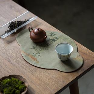 绸缎防水干泡垫子茶垫布艺禅意双面隔热茶席海棠桌布桌旗 中式