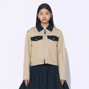 拼接撞色外套 韩国正品 PARTIMENTO 秋季修身翻领夹克短外套