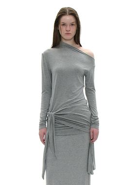 蝴蝶结裹身针织上衣 韩国正品 PARTIMENTO 系带裙摆不对称领口T恤